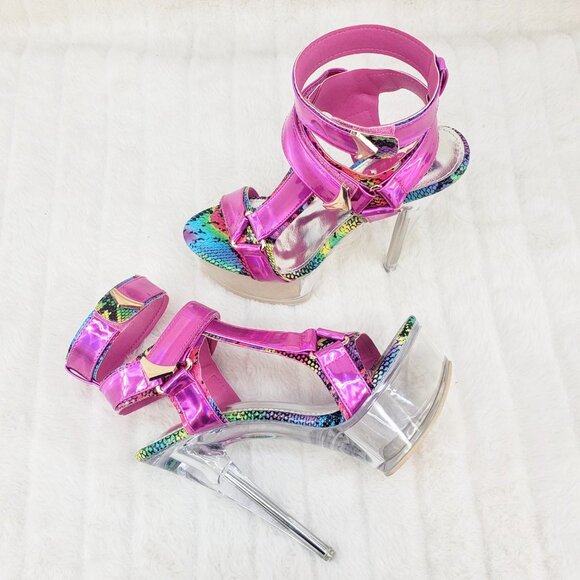 Bulls Rainbow Snake Fuchsia Hologram Harness Strap Clear Platform Shoe - Picture 1 of 17